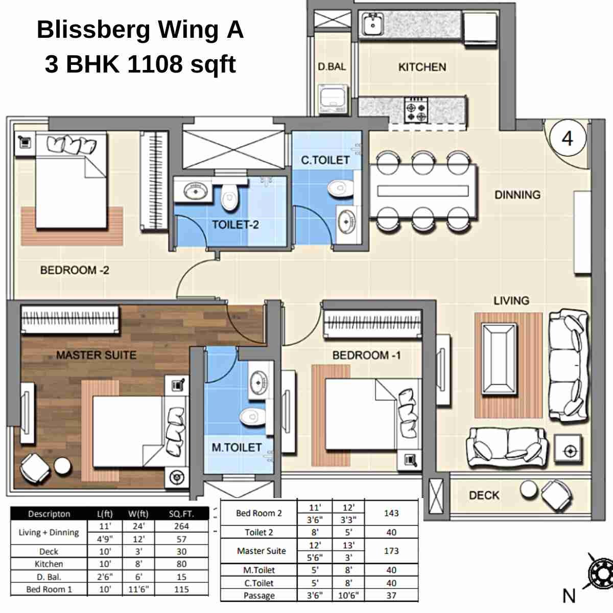 Sheth-Montana-Floor-Plan-Blissberg-Wing-A-3-BHK-1108-sqft